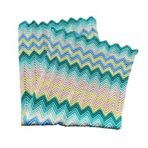Crochet Couch Blanket Chevron Colorful 28x68” Blue Green Pink Yellow - £17.62 GBP