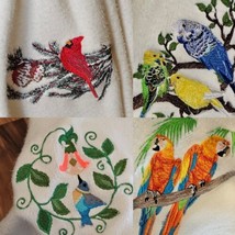 Vintage Cream Shawl Wrap Embroidered Cardinal Birds Parrot Hummingbird C... - $28.85