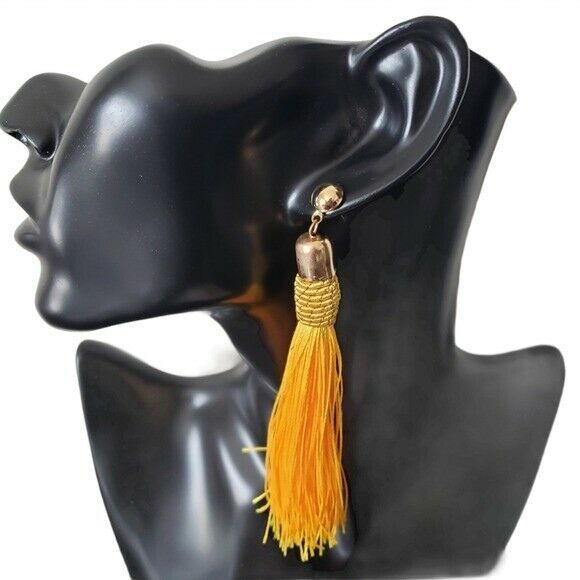 Fashion Jewelry Womens Gold Base Long Yellow Tassel Dangle Bohemian Earrings - £15.98 GBP