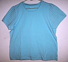 Denim &amp; Co. Short Sleeved Turquoise Top - Embellished Sleeves - Sz Xl - Nwot - £19.60 GBP