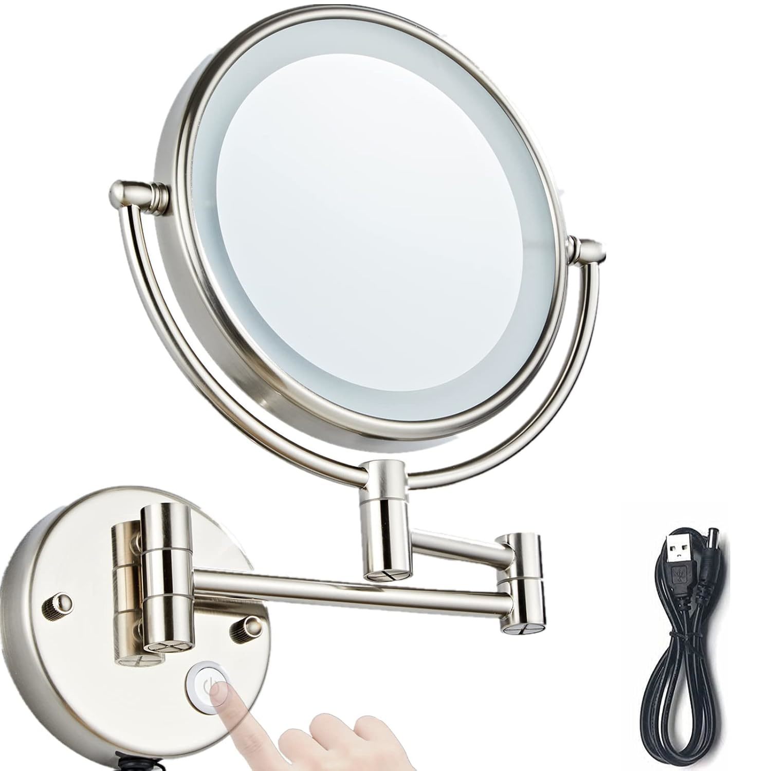 Wall Mounted Makeup Mirror With 10X Magnification, 8 Inch Double Sided Vanity Ma