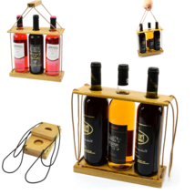 Handmade Wine Case Carrier 3 Bottle With Handle Storage Stand Stylish Du... - $13.83+