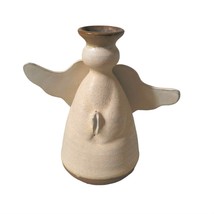 Pottery Angel Candle Holder Clay Signed Winged  - £20.31 GBP