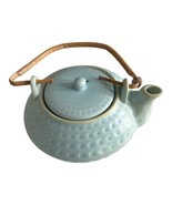 Pier 1 Blue Stoneware Teapot with Bamboo Handle – Textured Dotted Design - $24.30