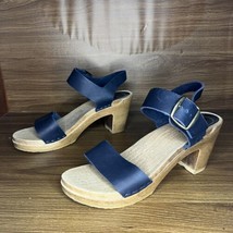 No.6 navy blue Leather Clog High Heel wooden Sandal hand made by Sven 39 - $75.00