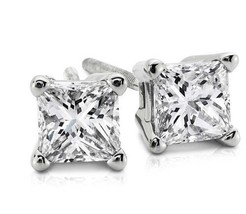 0.40CT Princess Cut Genuine H/VS2 Diamonds 14K Solid White Gold Stud Earrings - £318.60 GBP