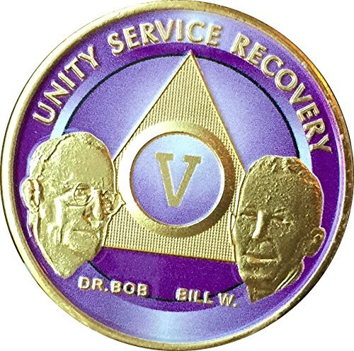 Purple & Gold 5 Year Custom Founders AA Alcoholics Anonymous Medallion Chip