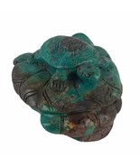 Natural Turquoise Turtle On Rock Figurine Sculpture Green Stone Hand Car... - $63.83 CAD