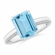 ANGARA 10x8mm Natural Aquamarine Solitaire Ring with Milgrain in Sterling Silver - £514.00 GBP+