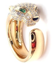 Authentic! Cartier Panther 18k Yellow Gold Diamond Emerald Onyx Band Rin... - $20,000.00