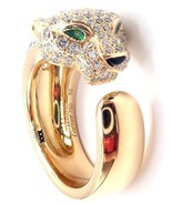 Authentic! Cartier Panther 18k Yellow Gold Diamond Emerald Onyx Band Rin... - £15,636.83 GBP