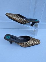 Hype Mules Leather Womens Size 8 Gold Copper Weave Slides Spain Heels Shoes - £38.34 GBP