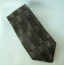 Henry Grethel Olive Green Brown Neck Tie 100% Italian Silk Geometric Str... - £21.58 GBP