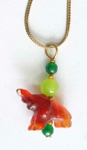 Judy Strobel Carved Carnelian &amp; Jade Gold-Filled Pendant Necklace 16&quot; x ... - £16.49 GBP