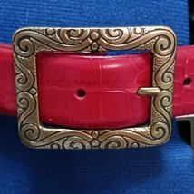 Womans Red Belt Red Alligator Style 42&quot; VIntage Statement Buckle - $19.64