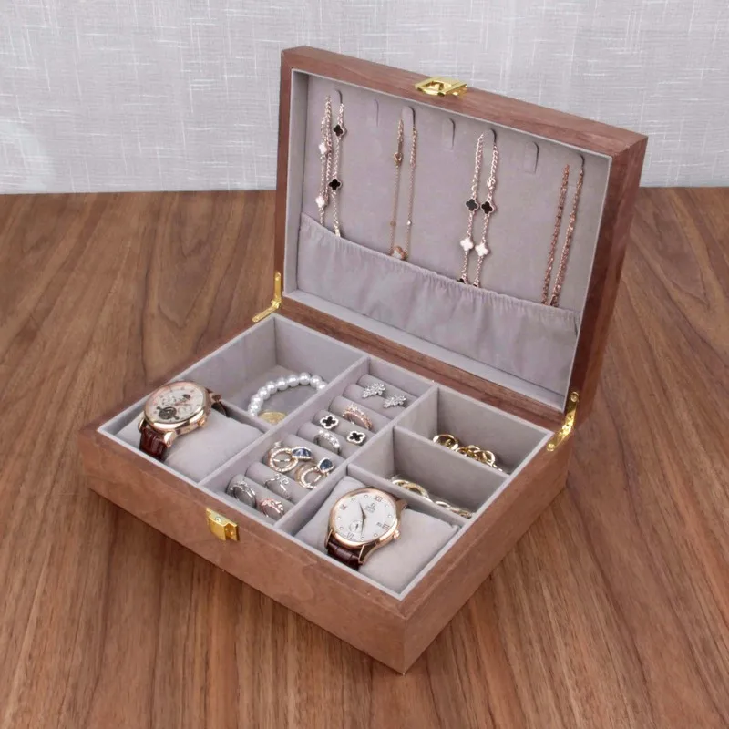 Removable Wooden Jewelry Box Desktop Earring Necklace Watch Ring Display... - $94.87