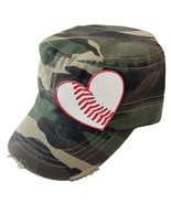 Baseball Stitch Patch Heart Womens Distressed Camo Cap Hat - $220.65 MXN