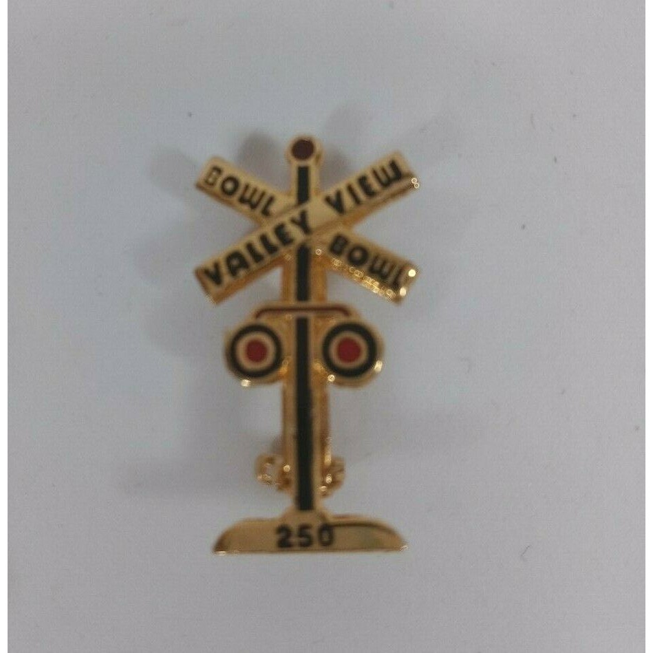 Vintage Valley View Bowl Bowl 250 Railroad Crossing Sign Gold Tone Lapel... - $4.46