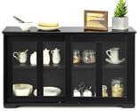 Black Wood Buffet Kitchen Dining Sideboard Storage Cabinet w/ Glass Slid... - $309.26