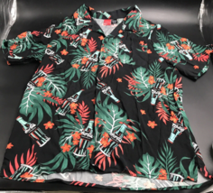 Coca Cola Branded Black w/ Orange Hibiscus Flowers Hawaiian Style Shirt ... - £16.88 GBP