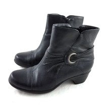 Clarks Bendables Black Leather Ankle Boots Booties Cap Toe Zipper Womens... - $34.56