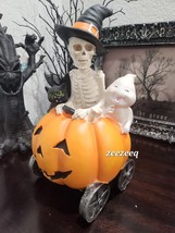 Halloween Skeleton Driving Pumpkin Ghost Black Cat Prop Figurine Statue 10&quot; - £31.02 GBP