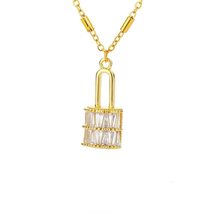 Zircon Lock Pendant Gold Necklace For Women Stainless Steel Crystal Padl... - £19.75 GBP