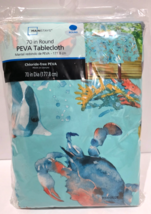 Coastal Collection Beach Crab Turquoise Vinyl Tablecloth 70&quot; Round NEW - $22.99