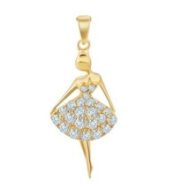 14k Oro Amarillo Chapado Bailando Doll Redondo Micro Pavé Colgante con Diamante - £163.40 GBP