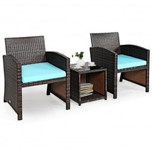 3 Pieces PE Rattan Wicker Furniture Set with Cushion Sofa Coffee Table f... - £134.80 GBP