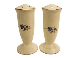 Porcelain Salt &amp; Pepper Shakers, Mounded Tops, Blue Petal Flowers, Vintage - $278.88 MXN