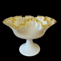 Vintage Fenton Yellow Crest Creamy Ivory Milk Glass Pedestal Candy Dish 8” x 7” - £46.45 GBP