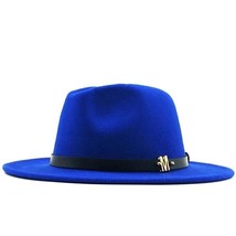 Men&#39;s Blue Wide Brimmed Felt Wool Fedora Hat (56-58cm) - $26.73