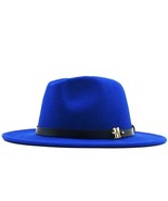 Men&#39;s Blue Wide Brimmed Felt Wool Fedora Hat (56-58cm) - £21.05 GBP