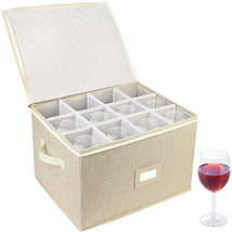 12Pcs Stemware Wine Glass Storage Hard Shell Box Padded Quilted Case W/ ... - $42.99