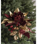 MAGNOLIA BOUQUET BURGUNDY &amp; GOLD PICKS SET OF 6 CHRISTMAS TREE DECORATION - £248.37 GBP