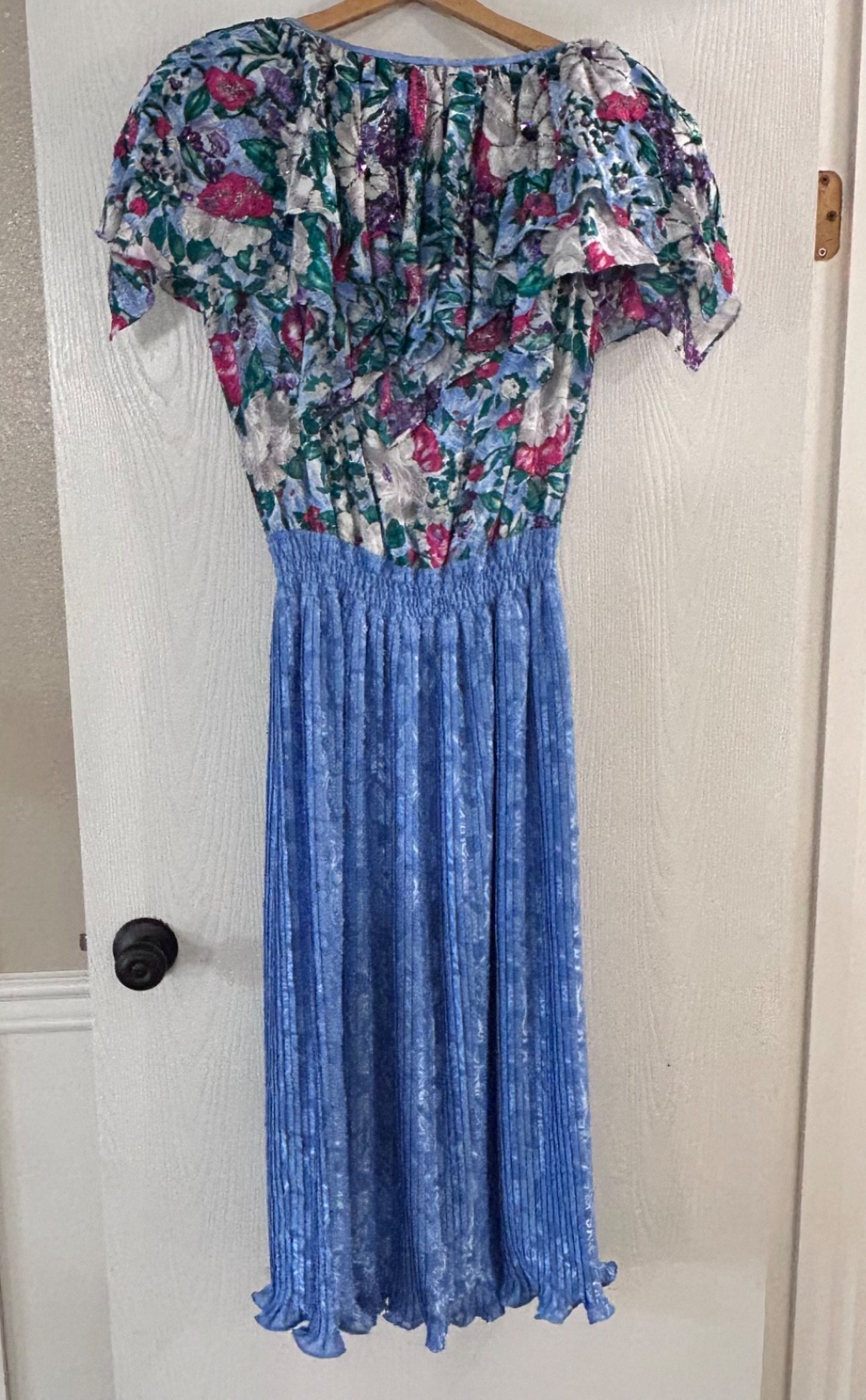 Vintage Diane Freis Georgette Maxi Dress Smocked Waist floral ruffle Beaded Item image 6