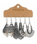 Silver Drop Dangle Bohemian Collection Earrings / 3 Pair Set / Gypsy - $6.99