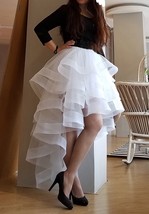 White High-low Layered Tulle Skirt Women Plus Size Ruffle Tulle Skirt Outfit image 1
