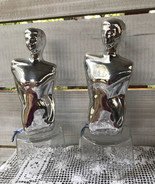 Pr. Signed Nude Male Torsos Chrome Ceramic? Glass 10.5&quot; Anthony Cardoso ... - $321.68 CAD