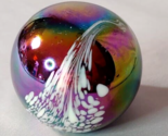Art Glass Paperweight Purple Amethyst Iridescent w/ Opalescent spatter v... - $39.55