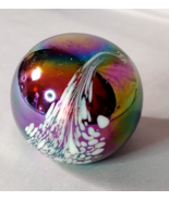 Art Glass Paperweight Purple Amethyst Iridescent w/ Opalescent spatter v... - £31.12 GBP