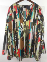 Rafaella Womens Multi-Color 1X Blouse Long Semi-Sheer Sleeves Abstract C... - £21.18 GBP