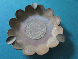 Aztec Callendar Mexican Coins Copper Brass Ashtray 5&quot; Original - £19.78 GBP