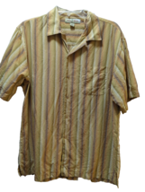 Tommy Bahama silk Men&#39;s button front shirt M medium striped yellow brown... - $19.79