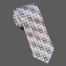 Courage Men Dress Silk Tie White Blue Gray Print 63&quot; L 4&quot; wide Square Print - £10.78 GBP