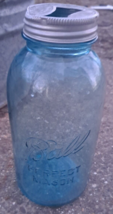 Vintage Ball Perfect Mason Half Gallon Blue Glass Jar W/ Lid - £33.07 GBP