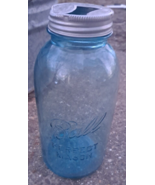Vintage Ball Perfect Mason Half Gallon Blue Glass Jar W/ Lid - £33.57 GBP