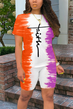 &quot;Faith&quot; Matching Shorts Set w/Custom Design - Orange/Purple Medium - £15.72 GBP