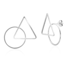 Modern Elegance Geometry Circle and Triangle .925 Sterling Silver Stud Earrings - £10.09 GBP